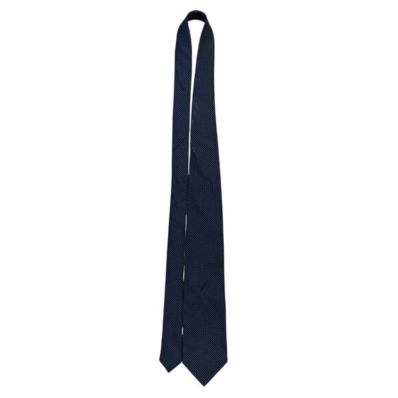 Faconnable Mens Navy Blue 100% Silk Polka Dot Necktie Elegant Classic Design - Picture 5 of 8